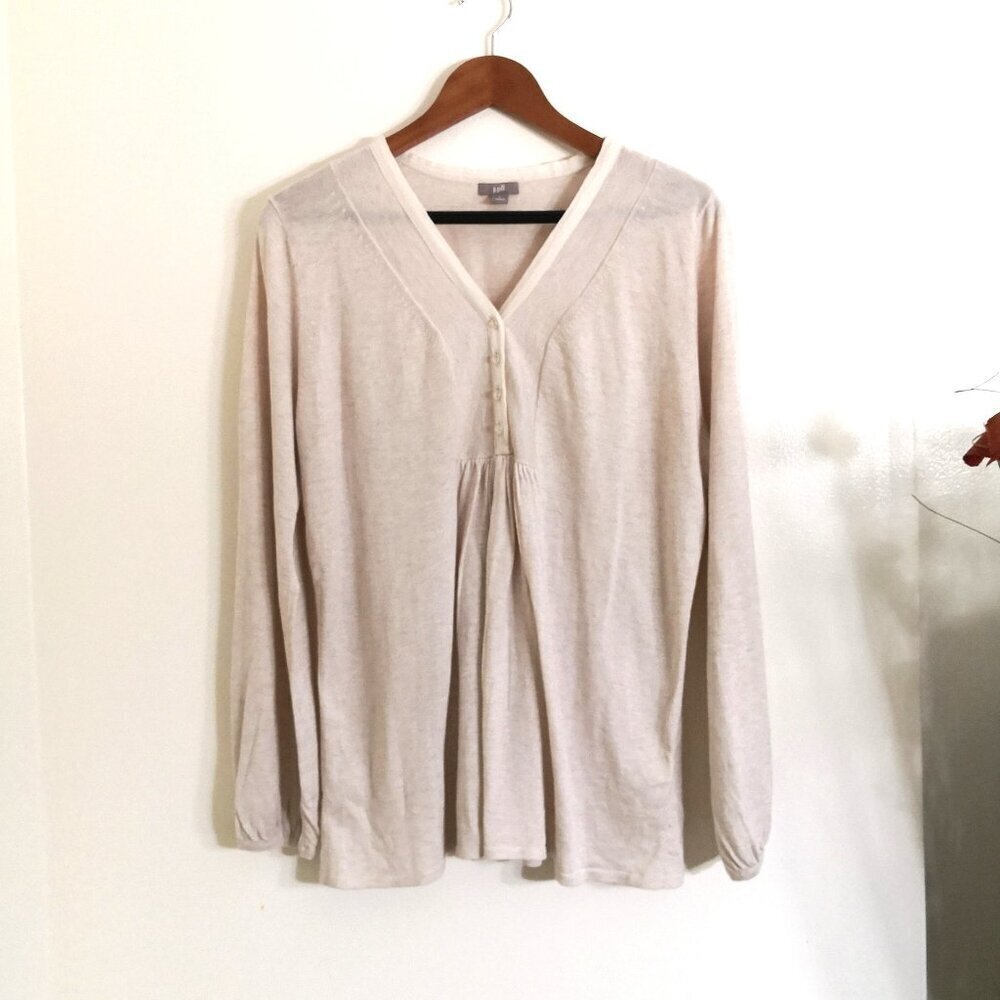 J. Jill Wool Blend Silk Trim Neutral Color Lightweight Tunic‎ Sweater Size L
